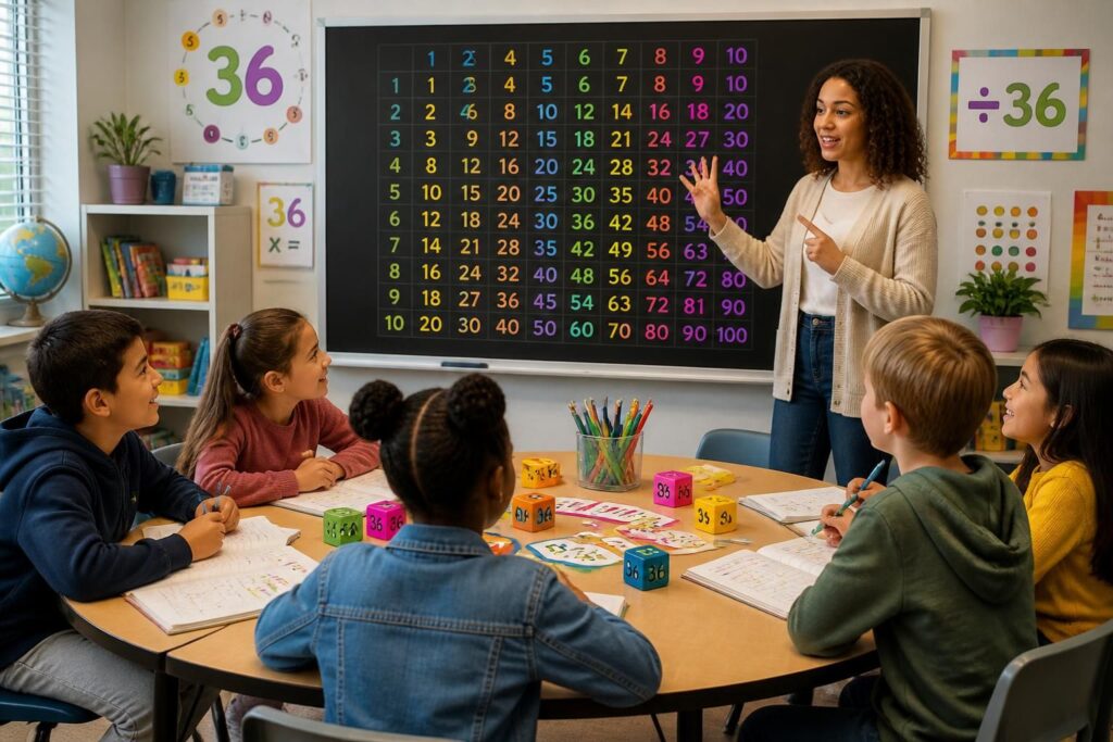 apprenez la table de 36 en multiplication et division de manière simple et ludique, spécialement conçue pour les enfants.