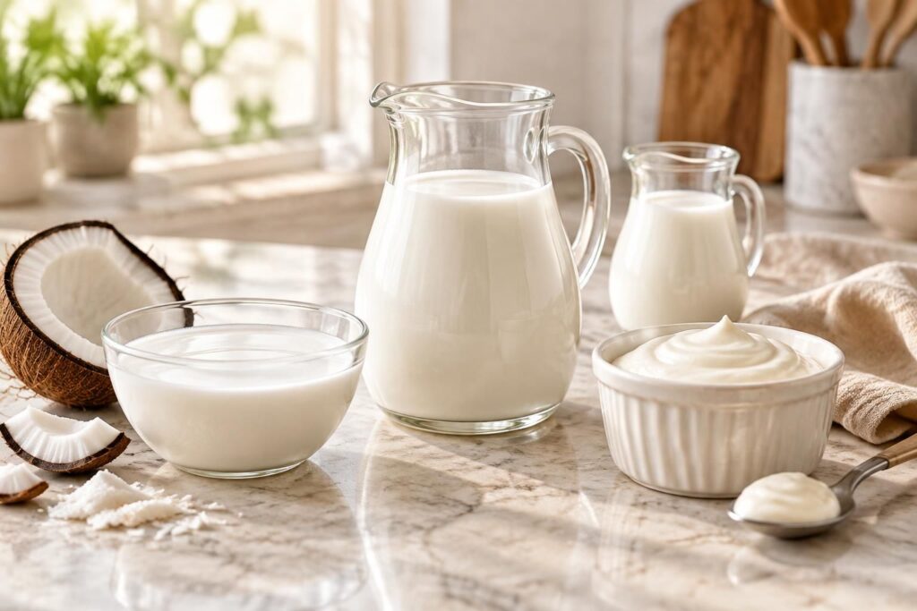 découvrez la teneur en calories du lait de coco et comparez-la à celle du lait de vache et de la crème fraîche pour mieux choisir.